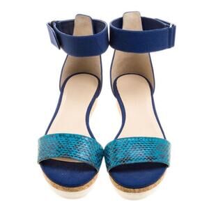 Jimmy Choo Blue Watersnake Platform Sandals Ankle Strap Size EU 40.5 US 10.5